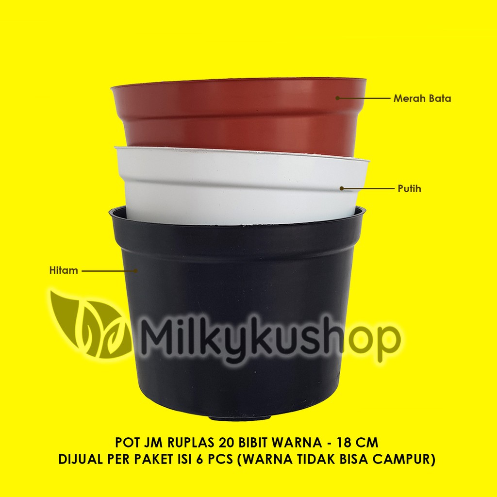 POT JM RUPLAS 20 BIBIT WARNA 18 CM - PAKET 6 PCS - POT BUNGA TANAMAN