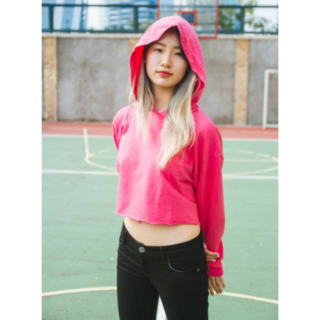 Oversized Crop Hoodie | Pink