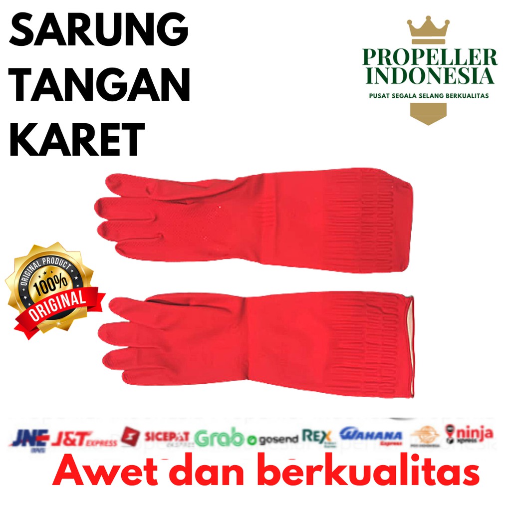 Sarung Tangan / Sarung Tangan Karet / Sarung Tangan Cuci Piring / Sarung Tangan Safety / Hand Gloves Merah 39CM Tebal Ukuran L Sarung Tangan Panjang