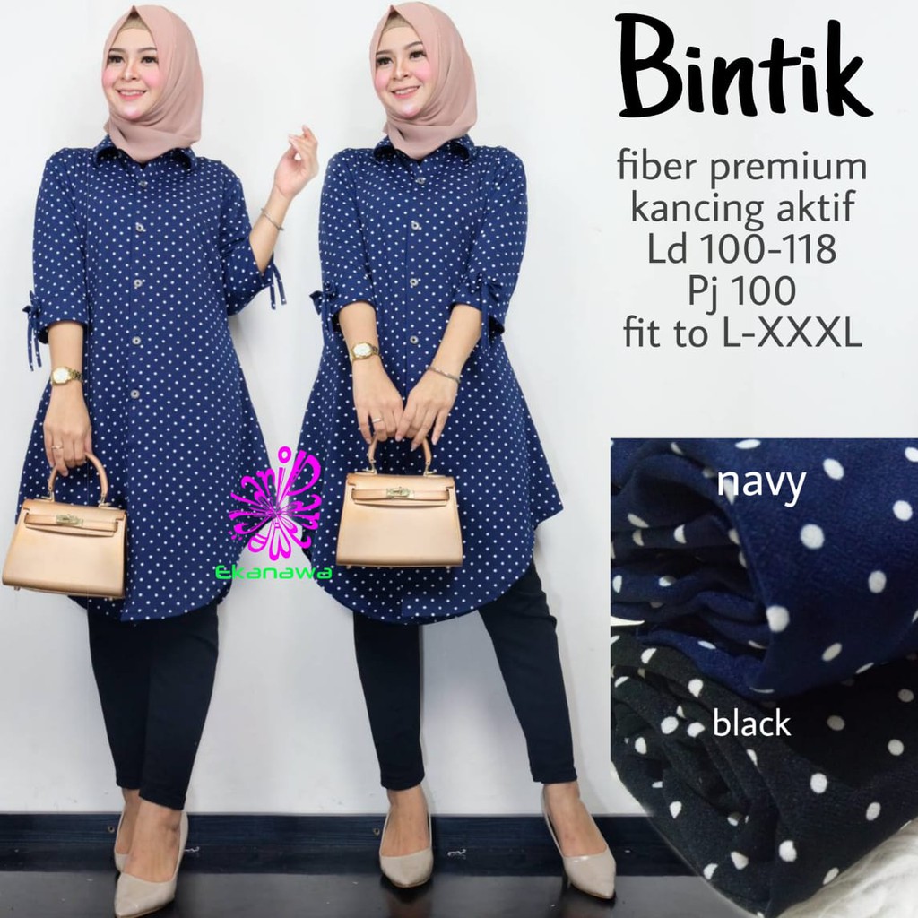real picture BINTIK tunik wanita garis lengan panjang jumbo big size busana muslim wanita cewek