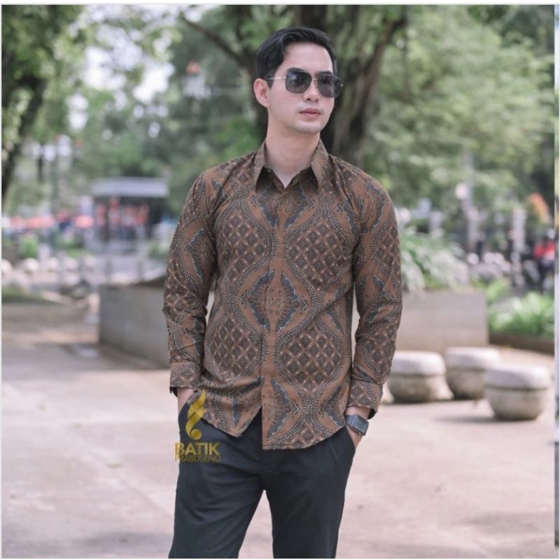 LESMONO kemeja batik pria lengan panjang slimfit ful furing