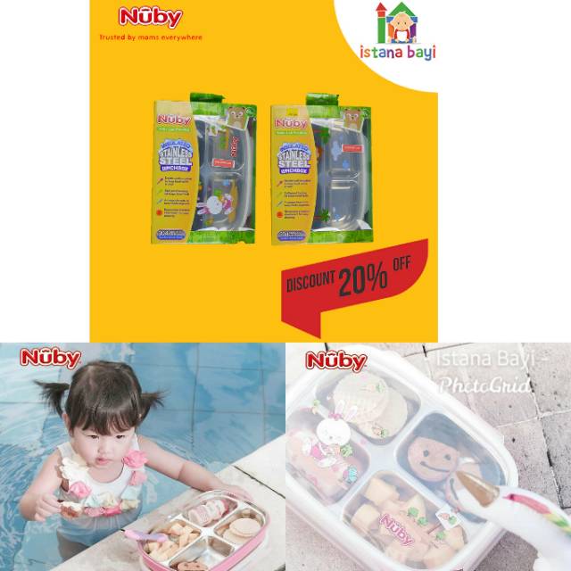 Nuby Stainless 4 compartments luncbox - Tempat Makan anak