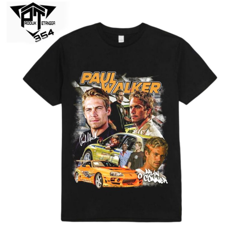 KAOS BAJU PAUL WALKER brain o'corner - TSHIRT OVERSIZE FAST N FURIOUS VINTAGE BOOTLEG - HITAM PRIA W