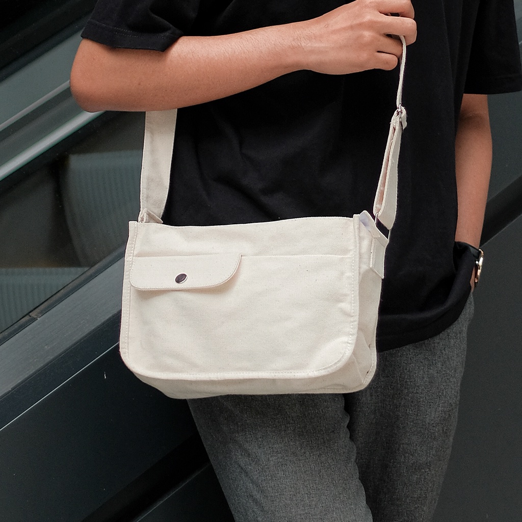 Bestic Tas Selempang Sling Bag Basic Canvas Unisex Pria Wanita Casual Shein Kanvas Bag
