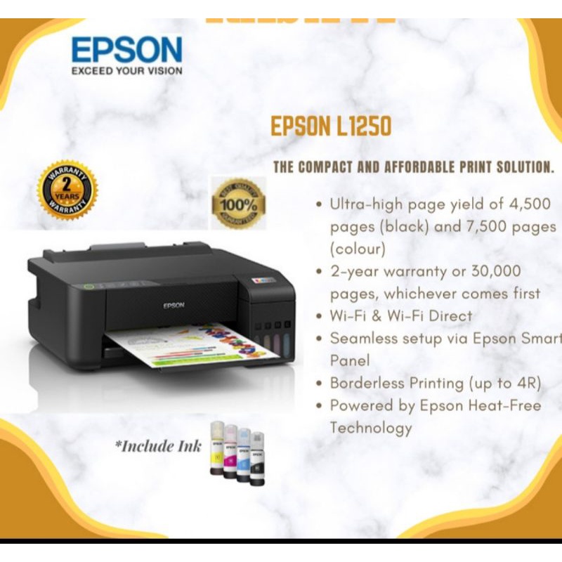 printer epson L1250 printer wifi garansi resmi include tinta