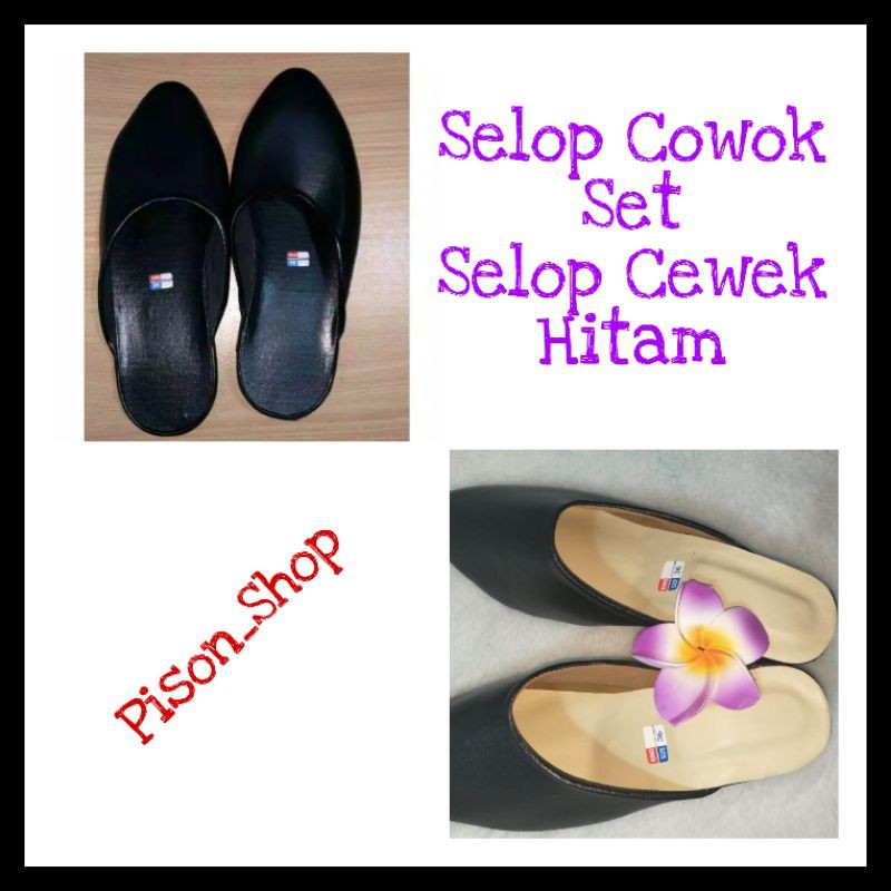 SENDAL SANDAL SEPATU SELOP PENGANTIN PASANGAN COUPLE COWOK CEWEK PRIA WANITA HITAM ELEGAN MURAH