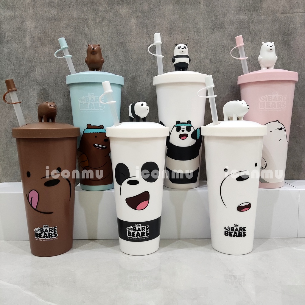 Miniso Botol Minum Tumbler Dengan Sedotan Karakter We Bare Bears / WBB