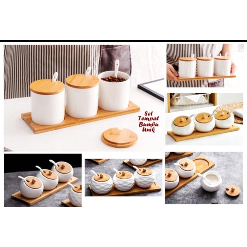 Unik Tempat Bumbu Kombi Kayu Set
