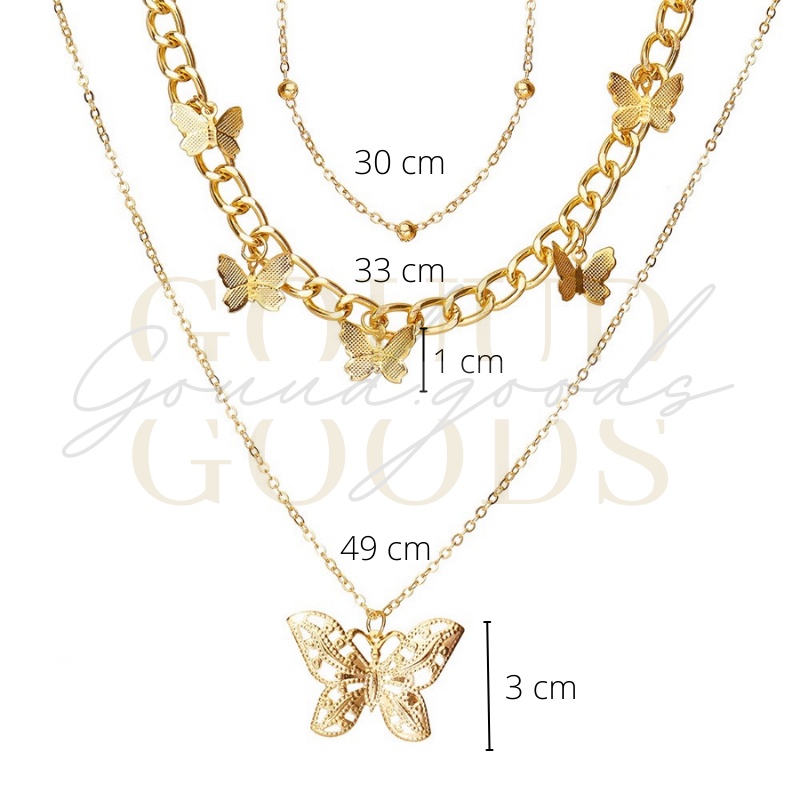 Butterflies Layer Necklace / Kalung Wanita Korea / Aksesoris Wanita / Kalung Rantai / Kalung Aesthetic / Kalung Layer Pendan