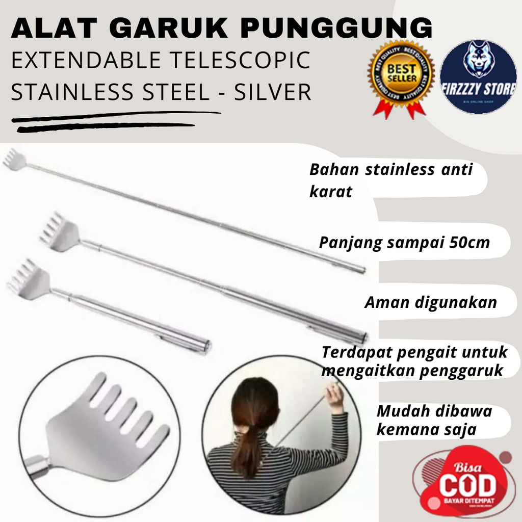 Alat Garuk Punggung Extendable Telescopic Stainless Steel - Silver