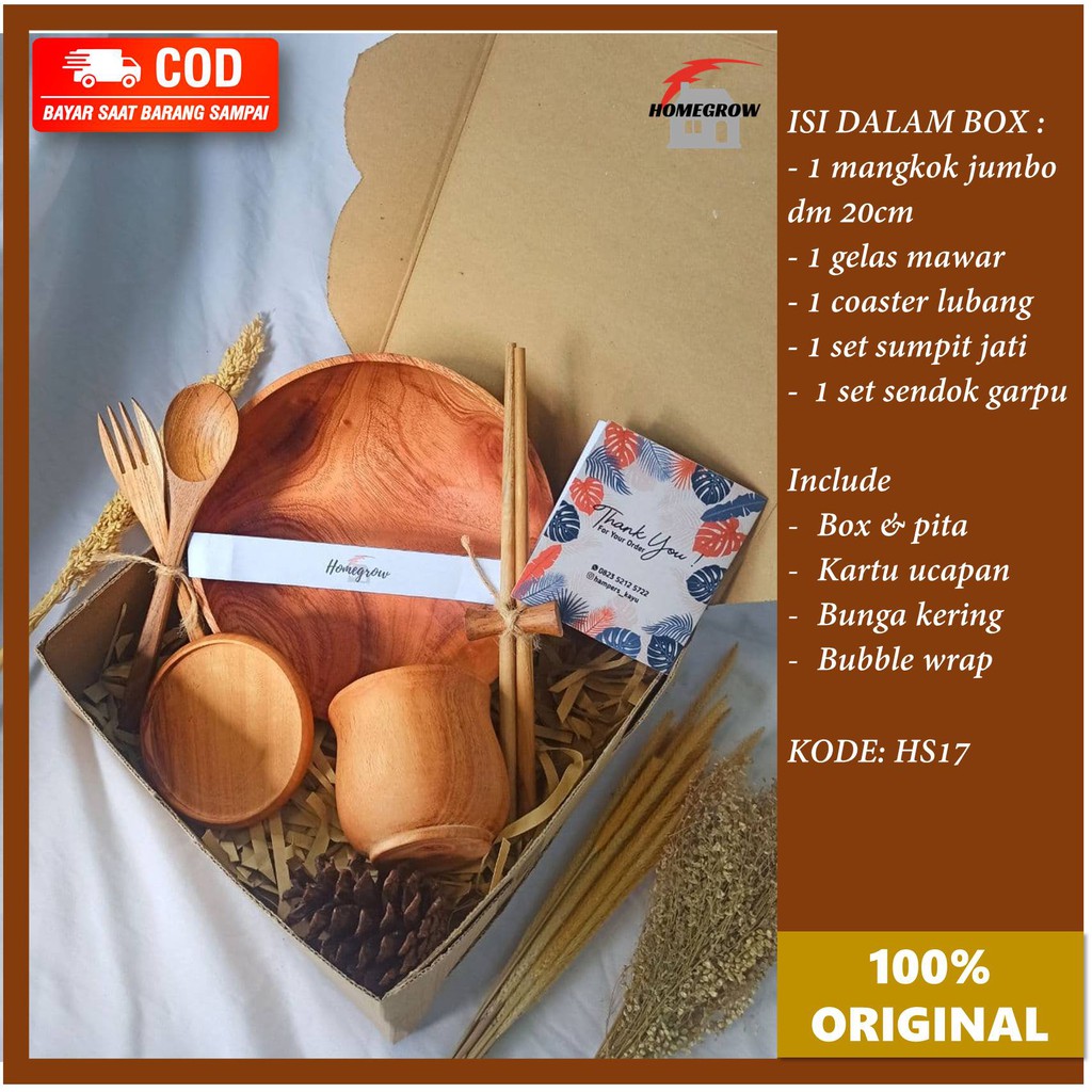 HAMPERS SET ALAT MAKAN KAYU KADO LEBARAN HAMPERS WEDDING MANGKOK KAYU GELAS KAYU PIRING KAYU