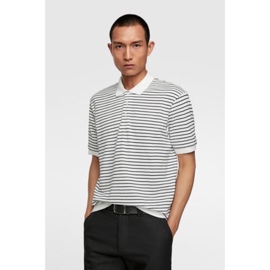 Zara Striped Pique Polo Shirt
