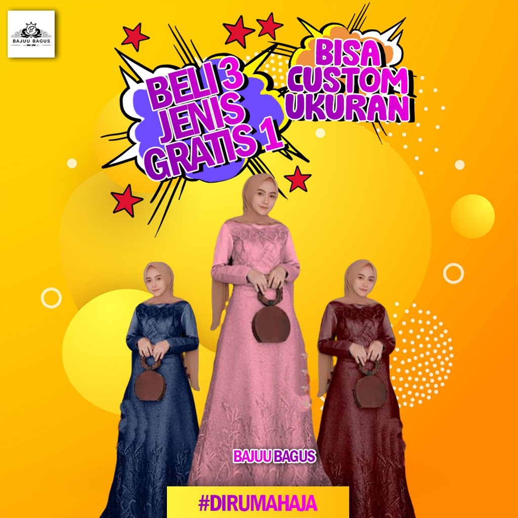 Gamis Brokat Gamis Syari Tille Bordir Bunga Gamis Brukat Gamis Burkat Aura Gown Bajuu Bagus