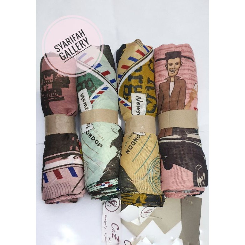 

pasmina scraft motive amplop dan kartoon