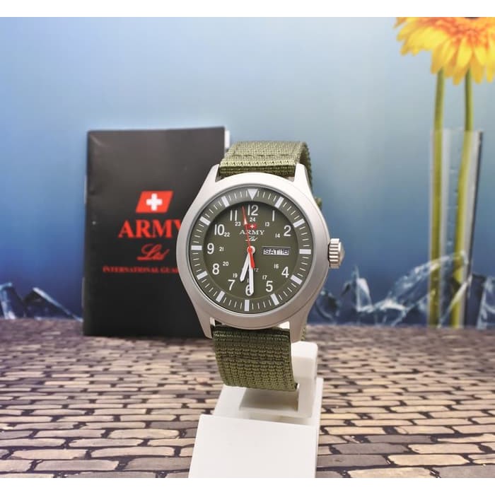 ORIGINAL Army Ltd Jam Tangan Pria Kanvas Silver Hijau HC 7706