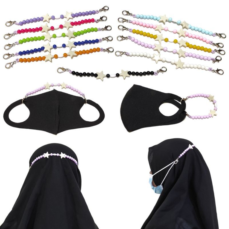 Konektor Masker Hijab Mask Connector Extender Double Star Pastel Beads Series Strap Jilbab