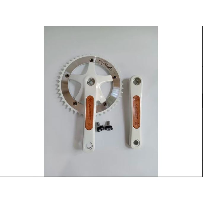 Crankset Fixie Crank Lasco 46T Leather Classic Chainwheel Sepeda Fixie Balap