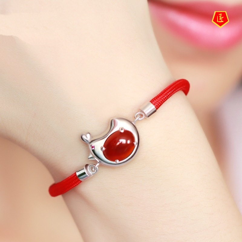 [Ready Stock]Women's Red Agate Braided Red Rope Bracelet