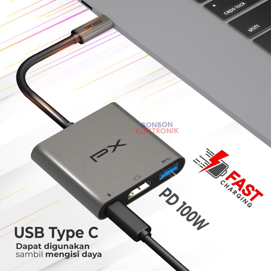 PX UCH03 Hub Converter Type C 3.1 Macbook Laptop to USB 4K HDMI 3 in 1