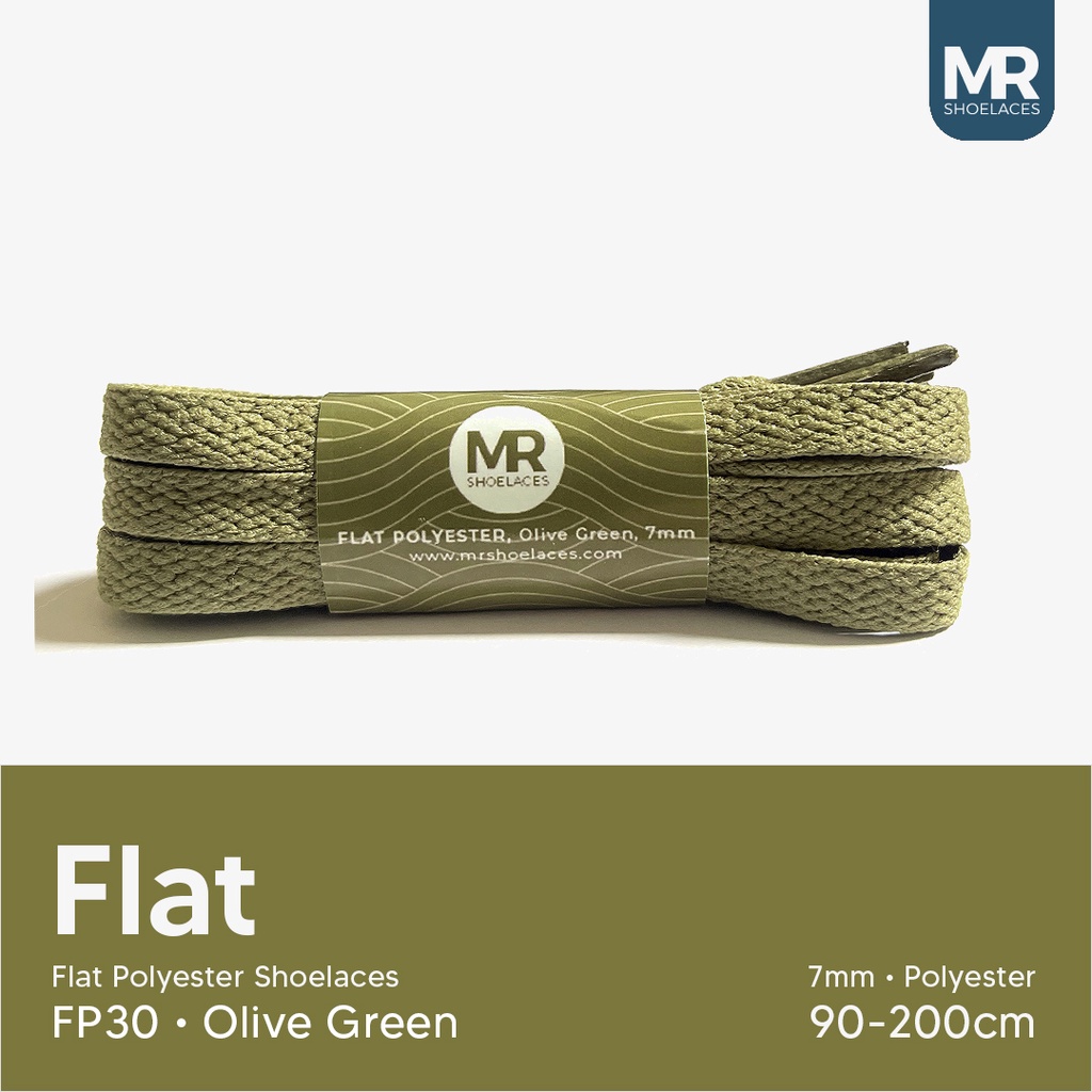 MR Shoelaces FP30 Hijau Zaitun (Olive Green) Tali Sepatu Polyester Pipih Flat 7mm 80cm 90cm 100cm 120cm 130cm 150cm 180cm 200cm untuk Sneakers - Premium Shoelace