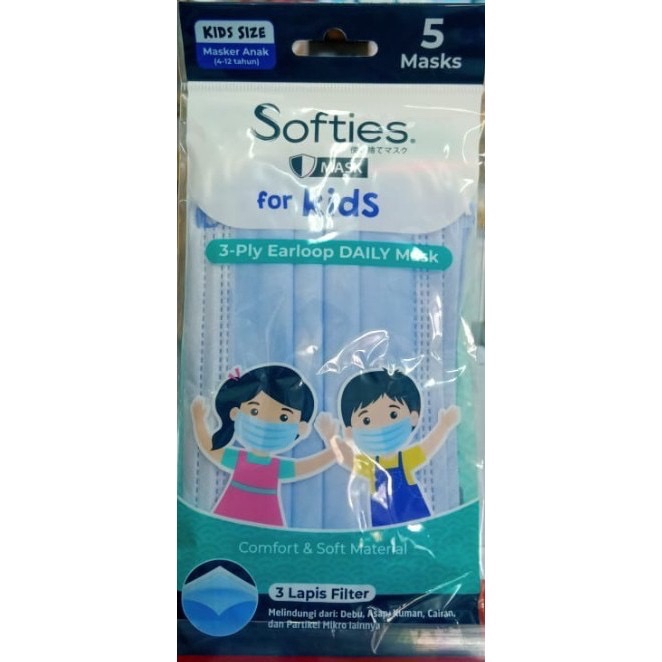 Masker Anak Softies 3 ply isi 5 pcs Daily Mask For Kids harian aman