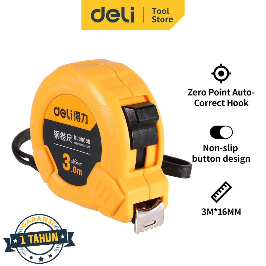 Deli Tape Measure/Meteran 3 - 5 m Elastis Pengunci Manual DL900XB /Alat Perkakas