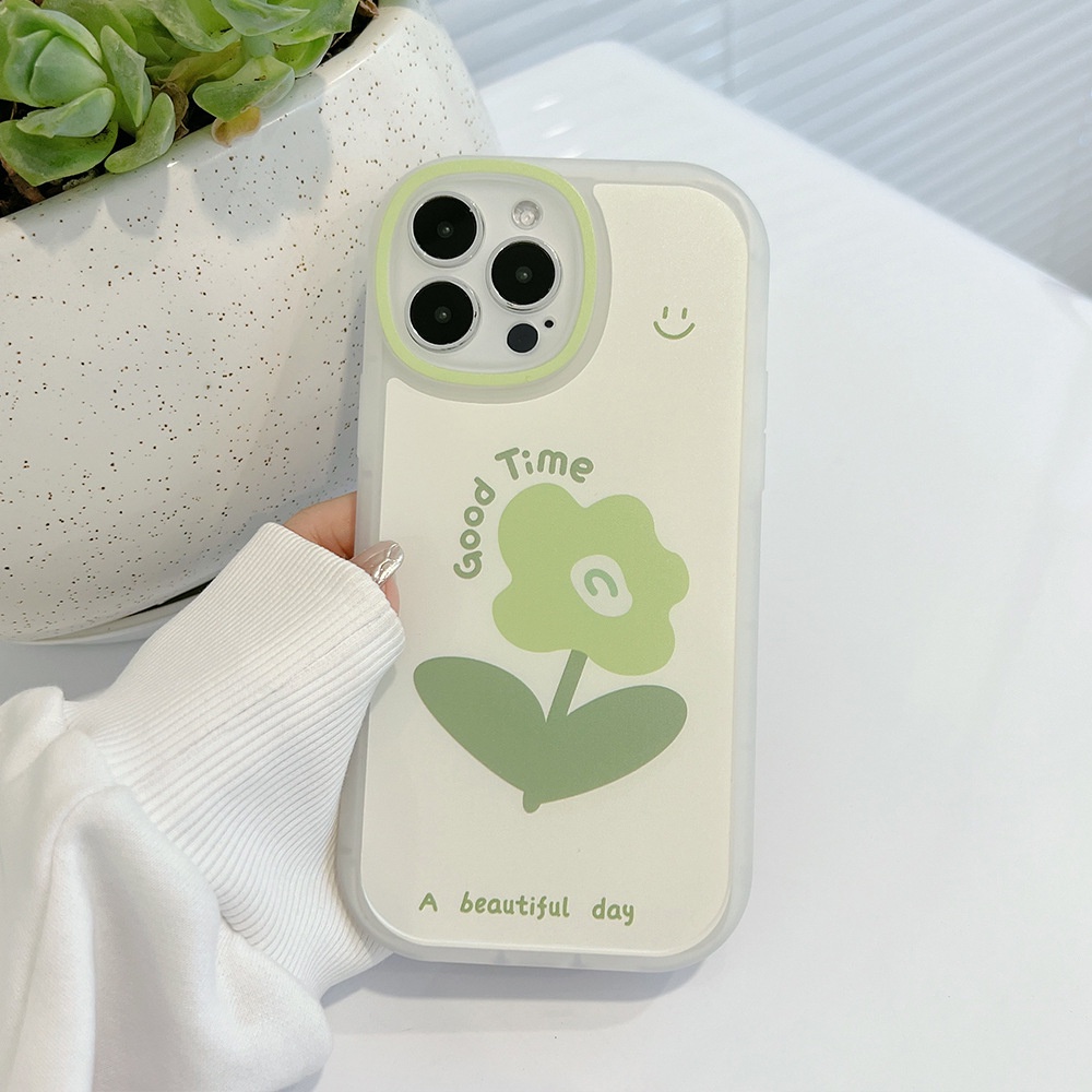 Case Silikon Semi Transparan Motif Bunga Hijau Untuk Iphone 11 8 7 Plus SE2 XS XR 12 13 Mini PRO MAX