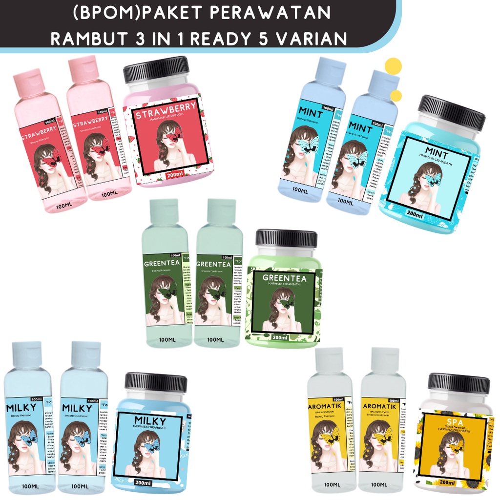 (FREE POUCH)PAKET PERAWATAN RAMBUT RONTOK,KUSUT KETOMBE HEMAT 3IN1 ISI SHAMPO 100ML,CONDI 100ML&amp; HAIRMASK 200ML