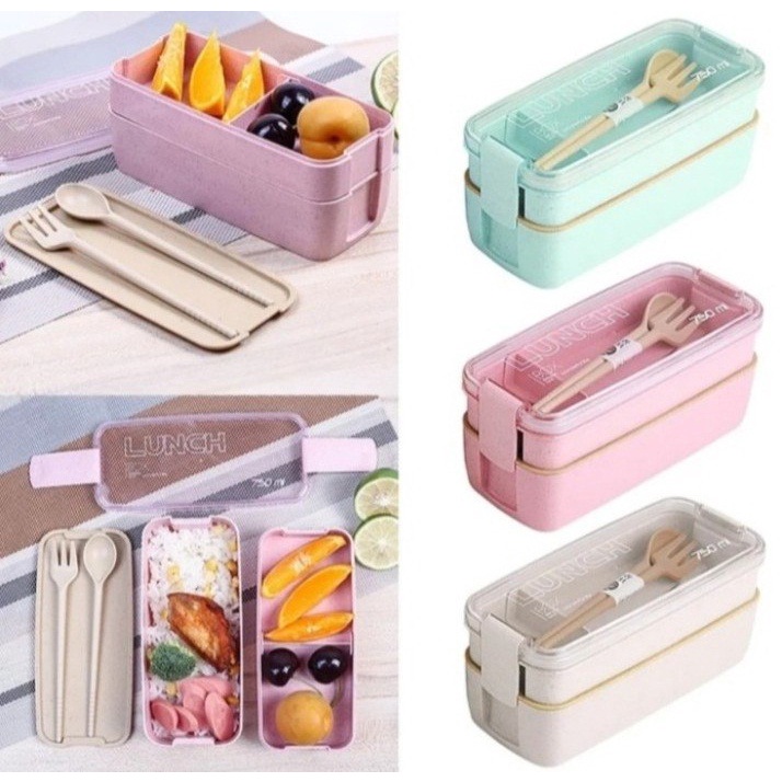 Lunch Box KOTAK MAKAN Bekal 2 Susun Tempat Makan Siang Bento Box 750ml -perlengkapan rumah tangga