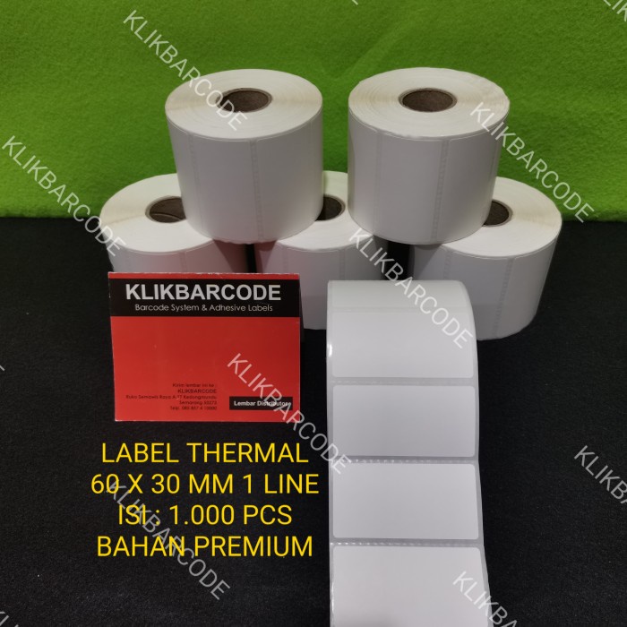 

1000 pcs Label Barcode Thermal 60x30 mm 60 x 30 core 1" Bahan Premium