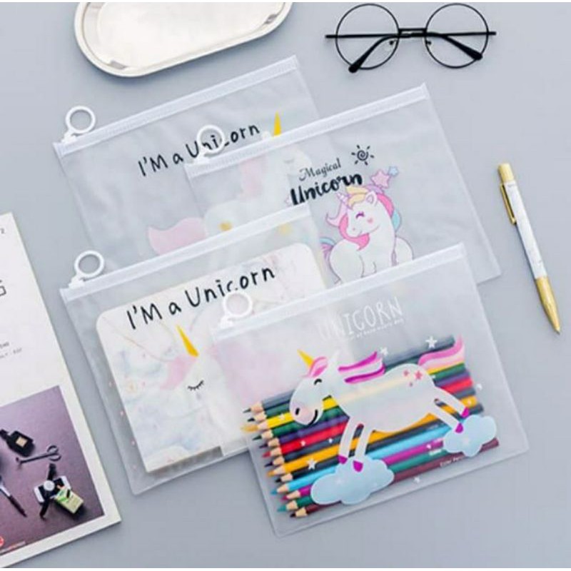 

Tempat Pensil Transparan Unicorn Multifungsi Pencil Case / Tempat Pensil Lucu / Wadah Murah