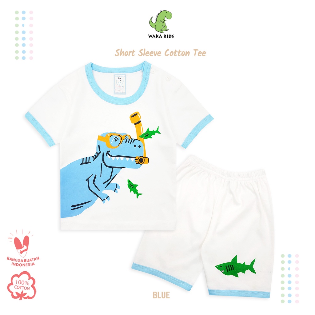 Wakakids Baju Setelan Bayi Anak Laki Laki Usia 6 - 12 Bulan Motif Dino Swimming 4069 Everyday