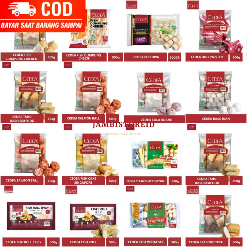 (JAMBISTOREID) PILIH PENGIRIMAN INSTAN Cedea All Variant 500gram Baso Ikan Udang Chikuwa Crab Stick Duo Twister Dumpling Cheese Chicken Fish Roll Otak-Otak Singapore Salmon Spicy Odeng Suki Sate Seafood Bakar Steamboat Tomyam Tahu Baso Cedea