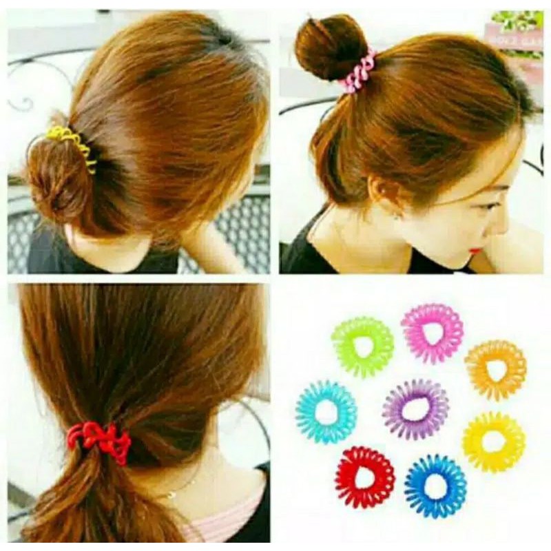 12pcs IKAT RAMBUT SPIRAL POLOS KECIL GROSIR