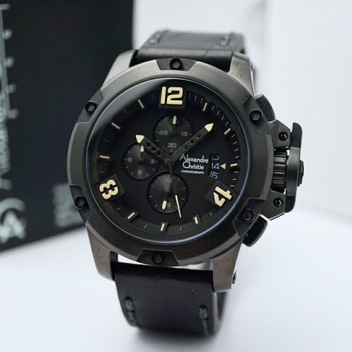 JUAL JAM TANGAN ASLI  ALEXANDRE CHRISTIE AC 6295 PRIA FULL BLACK LEATHER BLACK ORIGINAL  I TERLARIS