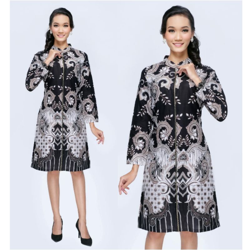 Dress Batik Wanita Jumbo Modern XXXL Lengan Panjang Atasan Tunik Big Size 4L 5L Dress Kantor Wanita AML