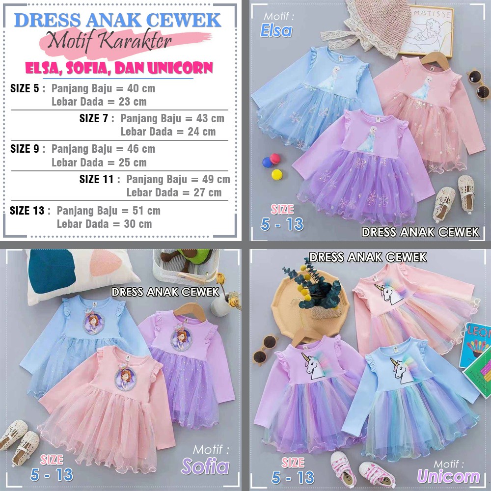 Dress Bayi 6-24 bulan Frozen Elsa Sofia Unicorn kostum gaun bayi CEWEK baju princess tutu tile lebaran anak