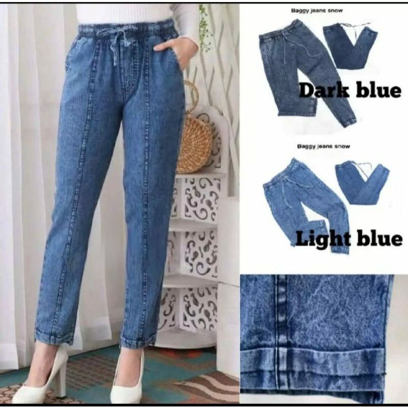 Celana boyfriend jeans snow/  celana baggy jeans snow wanita jumbo / jeans snow hyget premium