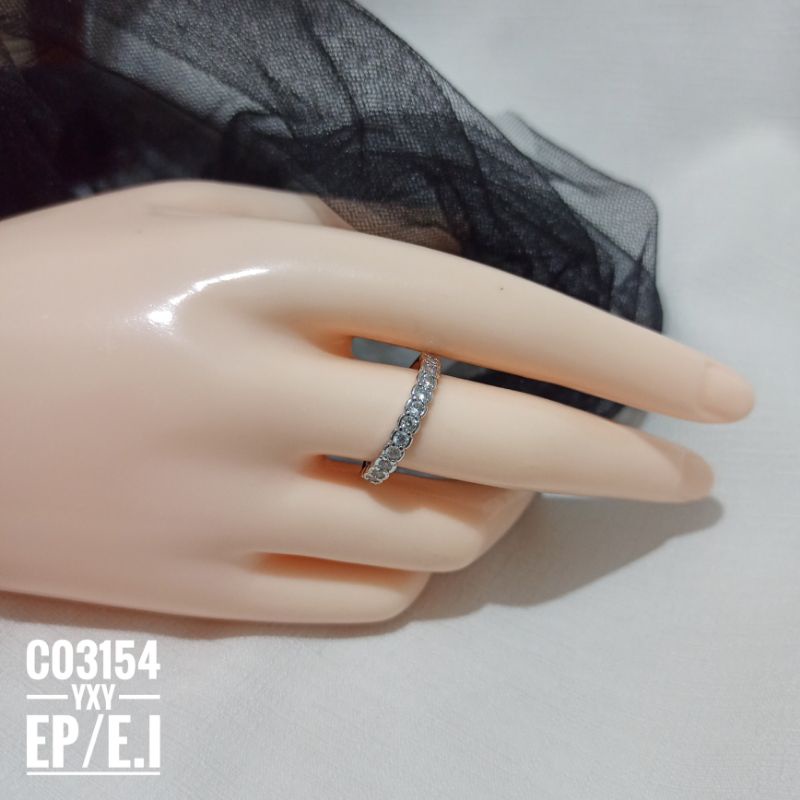 Cincin Yaxiya Mata Zircon baris Tipis Silver (size 5-8) C03154