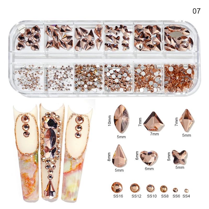 12 Kotak Kristal Berlian Imitasi Ab 3d Multi Ukuran Untuk Dekorasi Nail Art