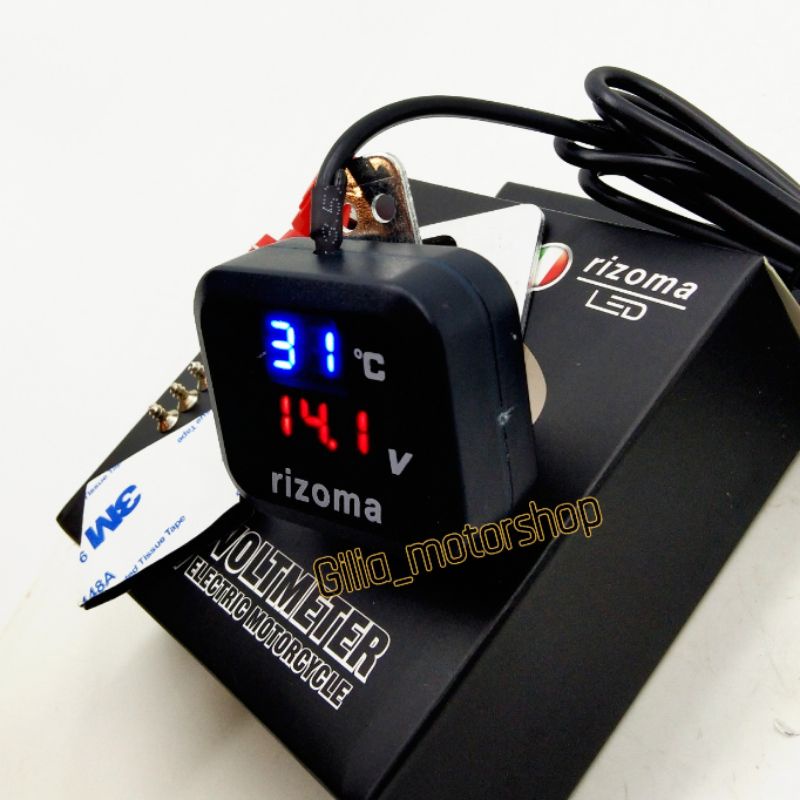 Voltmeter Digital 2 in 1 suhu voltmeter +USB Rizoma LED Kotak Universal