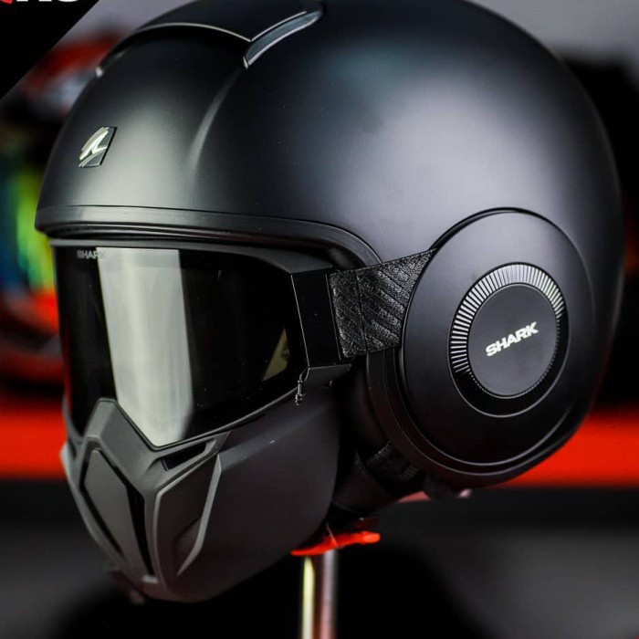 Helm Shark Raw Street Drak Black Matt Hitam Solid Mask New