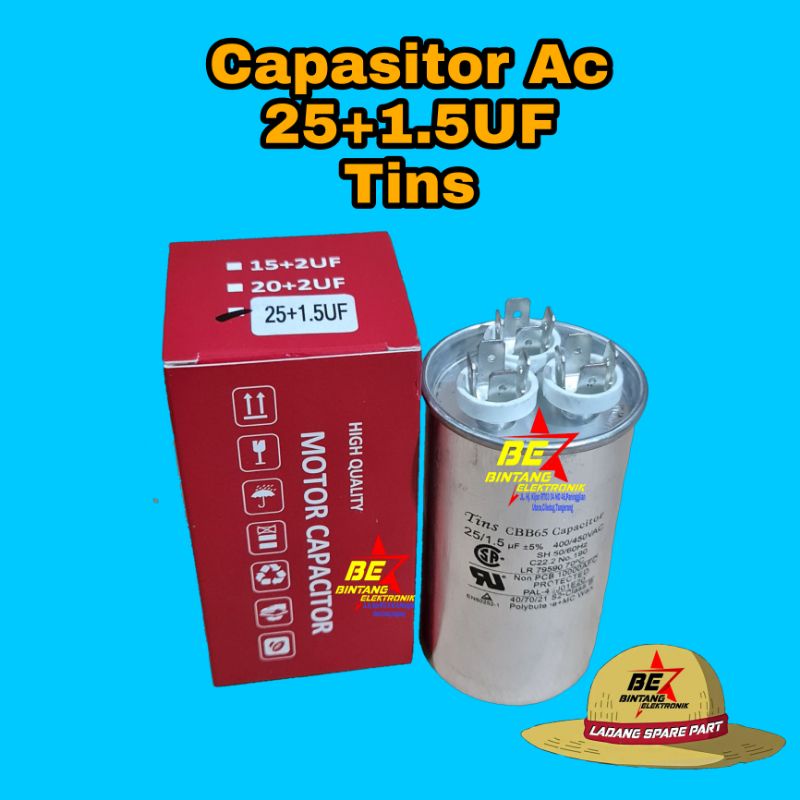 Kapasitor Ac 1.5+25 UF Tins Capastior Ac 25+1.5 Mikro 25 + 1.5 Micro