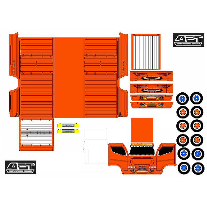 Request Lembaran PaperCraft Truk Box Oleng Polos Orenge Skala 1:16