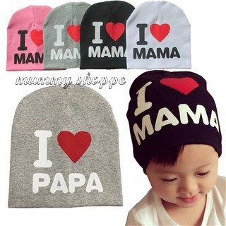 fashion anak laki-laki perempuan topi kupluk i love mama papa