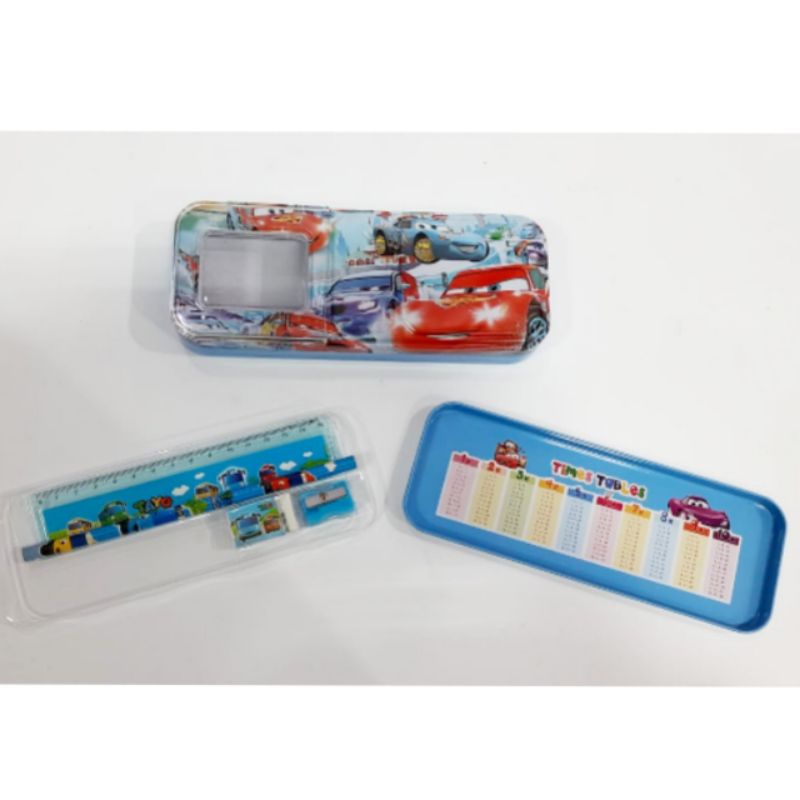 

Kaleng kotak tempat pensil susun stationery set alat tulis karakter Cars Car Mcqueen bagus komplit
