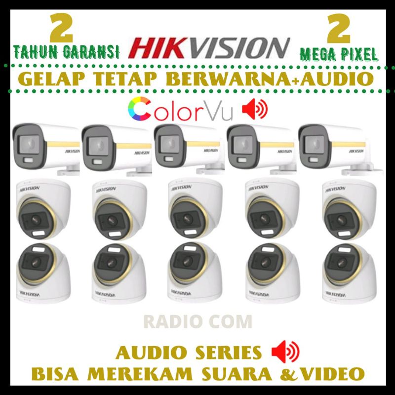 PAKET CCTV HIKVISION COLORVU 2MP 16 CHANNEL 15 KAMERA SIANG MALAM BERWARNA+AUDIO SERIES