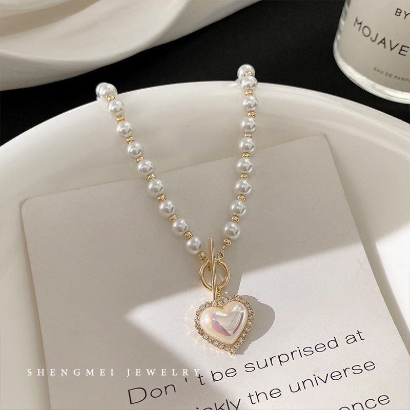 IFYOU Fashion Pearl Necklace Crystal Love Pendant Gold Necklace Women Jewelry Accessories Gift