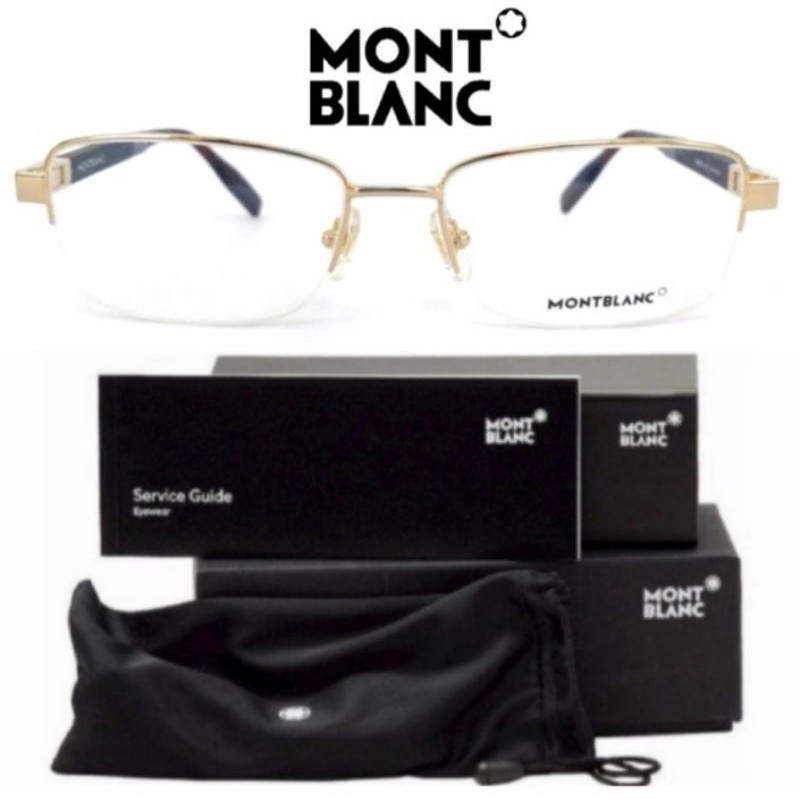 Kacamata Frame Pria Original Montblanc MB00370 S57 Elegan Gold Signature - Model Half