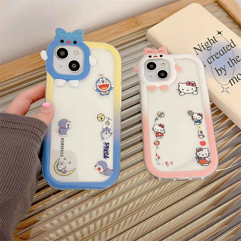 Soft Case Pelindung Lensa 3D Motif Kartun Kucing Untuk iPhone 14 13 12 11 Pro Max X Xr Xs Max 7 8 6 6s Plus SE 2020